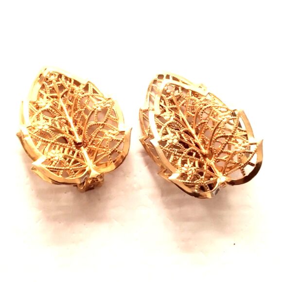 Vintage Judy Lee Gold Tone Filigree Leaf Clip On Statement Earrings - Picture 3 of 4